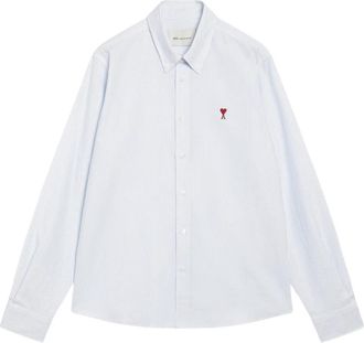 Ami Quota Classic Shirt met geborduurde L - Heren - Casual Overhemden - Blauw - S - Katoen - Overhemden