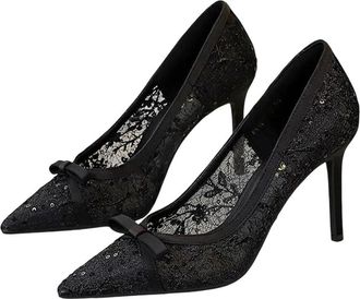 Generic Women Pointed Toe High Heel Pumps Mesh Crystal Butterfly Knot Wedding Party Dress Shoes Black