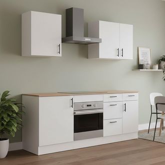 Dmora Cocina Completa Moriantha, Composici&oacute;n Cocina Moderna, Set Cocina Modular, Soluci&oacute;n Cocina Funcional, Blanco Y Roble - Dmora