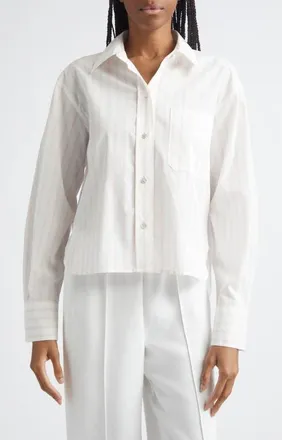 Vince Stripe Crop Poplin Shirt in Off White/casa Rosa at Nordstrom, Size Xx-Small