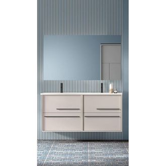 Saniclass Prime Essential Badkamermeubelset - 120x55x46cm - 2 ovale wasbakken wit - 2 kraangaten - 4 lades - rechthoekige spiegel - mat cotton (beige)