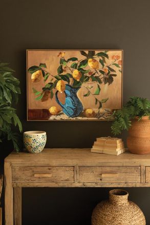 Kalalou Framed Paint Over Print - Lemon Branch In A Blue Vase