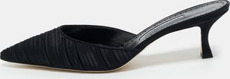 Manolo Blahnik Black Satin Carolynemu Mules