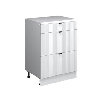Vicco Armario De Cocina Para Techo Inclinado R-line, Ondulaci&oacute;n Blanca, 60 Cm Sin Inclinaci&oacute;n Con 3 Cajones, Vicco