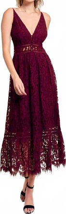 Minuet V Neck Lace Midi Dress In Wine
