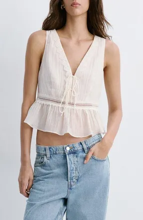 Mango Elena Lace Peplum Top in Ecru at Nordstrom, Size X-Small