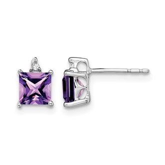 Diamond2Deal 14k White Gold Princess Amethyst and Diamond Earrings
