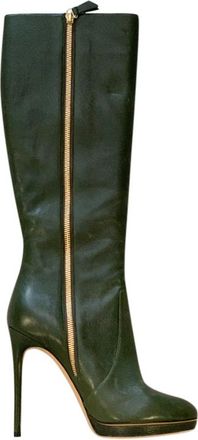 Casadei Bottle Green Leather Knee Boots Size 36.5