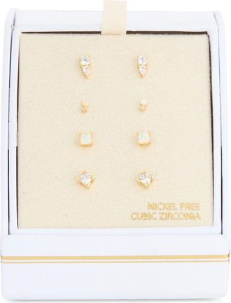 Nordstrom Rack Set of 4 Cubic Zirconia Square Stud Earrings in Clear- White- Gold at Nordstrom Rack