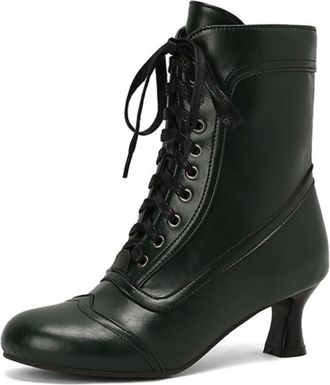 Generic Womens Kitten Heel Vintage Victorian Boots Lace Up Short Boots with Side Zipper Closed Round Toe Dress Shoes,Black,10.5 UK