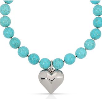 Ettika Luck & Love Stone Puffy Heart Pendant Necklace in Turquoise And Silver at Nordstrom