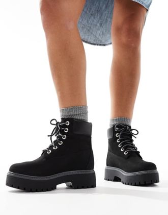 Timberland Womens Stone Street 6 inch elevated boots in black nubuck - Size UK 7