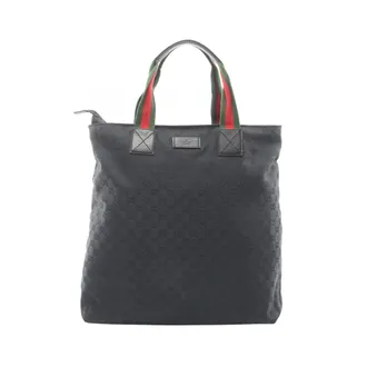 Gucci Black Green Red Color Canvas Leather Handbag Tote Bag (Pre-Owned)