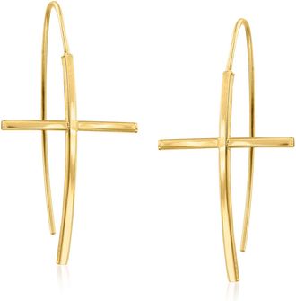 Ross-Simons 14kt Yellow Gold Curved Cross Drop Earrings