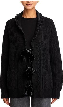 Sea New York Mariella Merino Wool Cable Knit Cardigan Sweater In Black