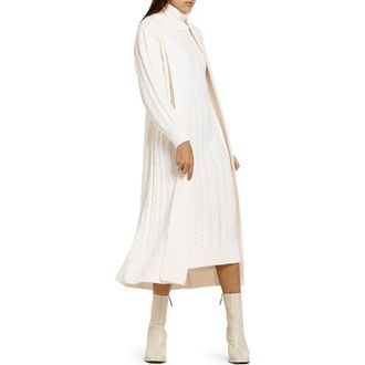 River Island Cable Stitch Long Cardigan in Cream at Nordstrom, Size X-Small