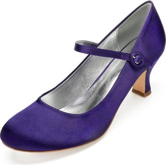 Generic Bridal Wedding Shoes Womens Round Toe Kitten Bridal Heels Low Heels Pumps Evening Prom Party Dress 6.5Cm,Dark Purple,4 UK