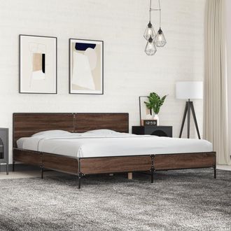 vidaXL Vidaxl - Estructura Cama Madera Ingenier&iacute;a Metal Marr&oacute;n Roble 200x200 Cm