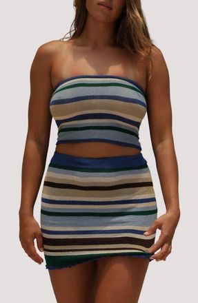 Stone Fox Swim Nica Stripe Crop Cover-Up Tube Top in Cape Verde Stripe at Nordstrom, Size X-Small