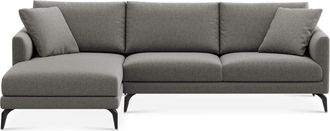 Castlery Lena Chaise Sectional Sofa Left Facing Customized, Dark Grey Performance Classic Twill, Matte Black Legs, Spill Resistant, Removable Covers for Sofas
