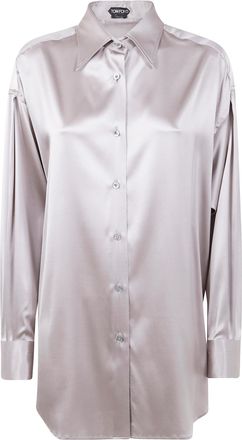 Tom Ford Womens Stretch Silk Satin Relaxed Fit Shirt - Silver Elastane - Size EU 44 (Womens)