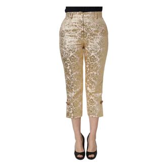 Dolce & Gabbana Cropped Trousers, female, Yellow, Size: M Floral Jacquard Crop Trouser Pants