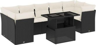 vidaXL Set De Sof&aacute;s De Jard&iacute;n 8 Piezas Y Cojines Rat&aacute;n Sint&eacute;tico Negro Vidaxl