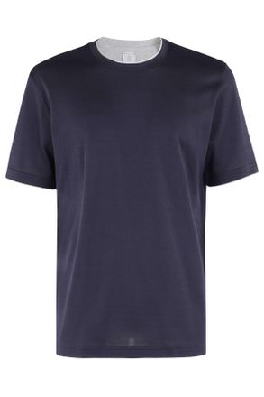 Eleventy Blue Layered Crewneck Cotton T-Shirt