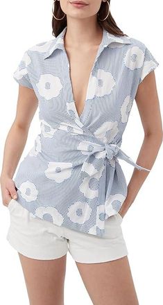 Trina Turk Avant Top Womens Clothing Cobalt Cove/Whitewash : SM (US Womens 4-6), Cotton/Viscose
