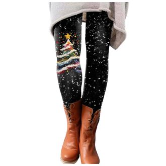 Generic Christmas Womens Leggings Printed Patterns Pilates Tights Skinny Pants Leggings Patterned Casual Printed Long Winter Pants Christmas Santa Party Snowm