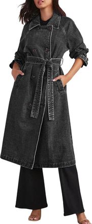 Generic Womens Classic Long Jean Jacket Trench Coat With Belt Plus Size Loose Long Sleeve Button Down Denim Jacket Jean Jacket Fashion Elegant Denim Windbreak