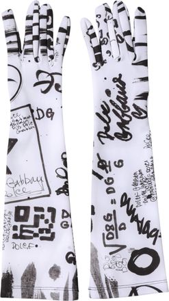 Dolce & Gabbana Black White DG Logo Elbow Length Mitten Womens Gloves