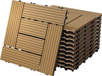 ECD Germany Ecd Germany - Baldosas De Patio Wpc De 30x30 Cm 22 Piezas Por 2m&sup2; Con Aparencia De Madera Mosaico Teca Con Sistema De Drenaje Instalaci&oacute;n Mediante Cli