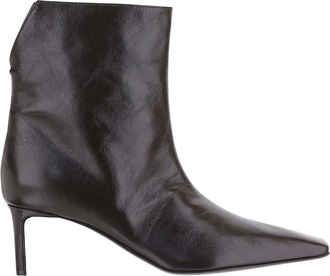 Khaite Black Leather Ankle Boots