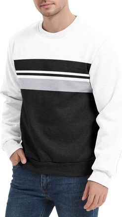 Generic Mens Colorblock Long Sleeve Round Neck Shirt Thermal Pullover Sweatshirt (UK, Alpha, XXL, Regular, Regular, 4)