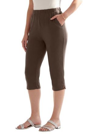 Roaman's Plus Size Soft Knit Relaxed Pull-On Capri Pant in Chocolate at Nordstrom, Size Medium