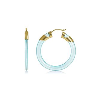 Gold & Honey Womens Classic Flat Lucite Birthstone Hoop Earrings In April - Diamond