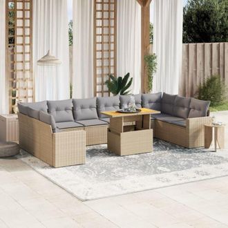 vidaXL Set De Sof&aacute;s De Jard&iacute;n 11pzas Con Cojines Rat&aacute;n Sint&eacute;tico Beige Vidaxl