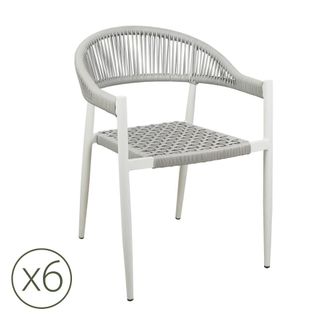Kerama Pack de 6 sillas de exterior de aluminio blanco y cuerda