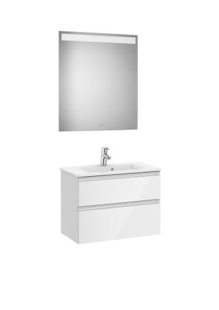 Roca Roca - Pack Mueble De 2 Cajones 700 Mm + Lavabo + Espejo Led The Gap Color: Blanco Brillo