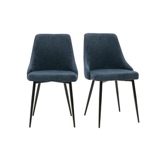 Miliboo Sillas De Dise&ntilde;o En Tejido Efecto Terciopelo Texturizado Azul Oscuro Y Metal Negro (pack De 2) Cult