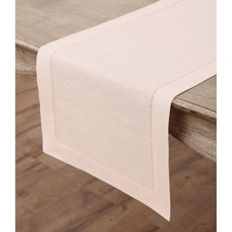 Solino Home Linen Table Runner for Dining Table, Holiday and Everyday Table Decor - Classic Hemstitch in Pink at Nordstrom, Size Xx-Small
