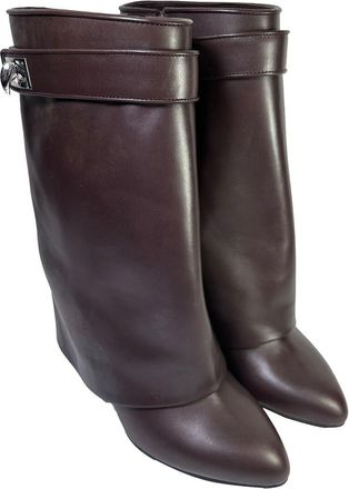 Givenchy Womens Leather Shark Lock Wedge Mid-Calf Boot (Authentic Pre-Loved)