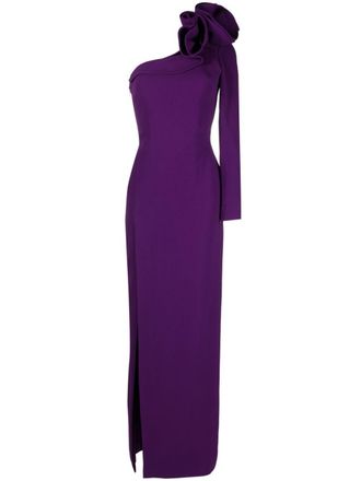 Elie Saab Cady one-shoulder maxi dress - women - Viscose/Acetate/Elastane - 36 - Purple