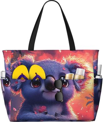 Generic Cute Koala Print Large Beach Bag Foldable Travel Shoulder Tote Bag With Pocket For Weekender Pool Vacation