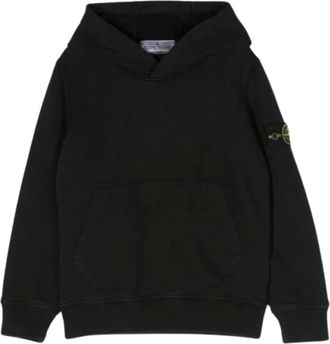Stone Island Kids Sweatshirts, male, Black, 6 Y, Black Hooded Jumper with Logo Patch