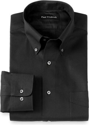 Paul Fredrick Slim Fit Non-iron Cotton Pinpoint Solid Button Down Collar Dress Shirt in Black at Nordstrom, Size 14.5 - 32
