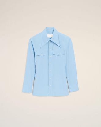 Ami Blue Cotton Sharp Collar Fitted Shirt Blue - 34 - for Women
