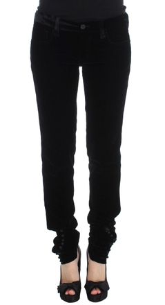 Ermanno Scervino Black Viscose Blend Velvet Slim Fit Womens Pants