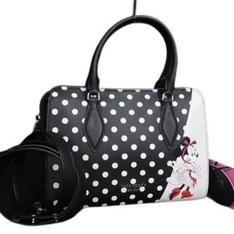 Kate Spade New York Black White Leather Handbag Shoulder Bag Tote Bag (Pre-Owned)